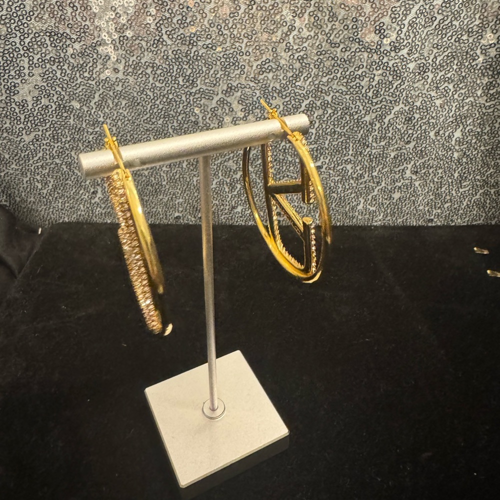 Valentino Gold and Silver Crystal Hoop Earrings - Picture 3 of 4